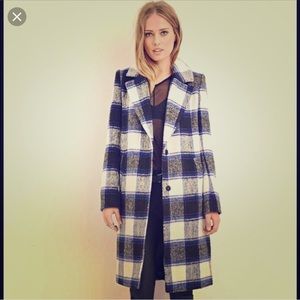 Forever 21 Blue Plaid Longline Coat